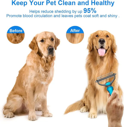 🔥LAST DAY-BUYIGET1 FREE JUST $12.49 EACH 🔥 Double-Sided Pet Grooming Brush for Shedding & Dematting