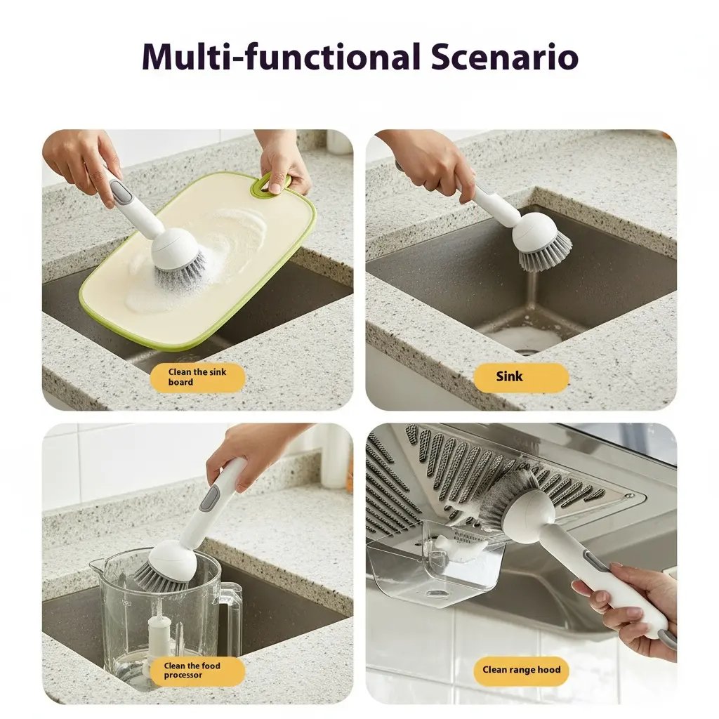 🔥BUY 1 GET 1 FREE🔥🥣Kitchen Essentials🍽️6-in-1 Dish Brush with Detergent Dispenser 360° Rotating Scrubber