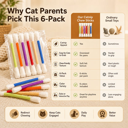 Oversized Catnip Chew Sticks for Cats – Soft Felt Interactive Cat Toys, 6 Pack