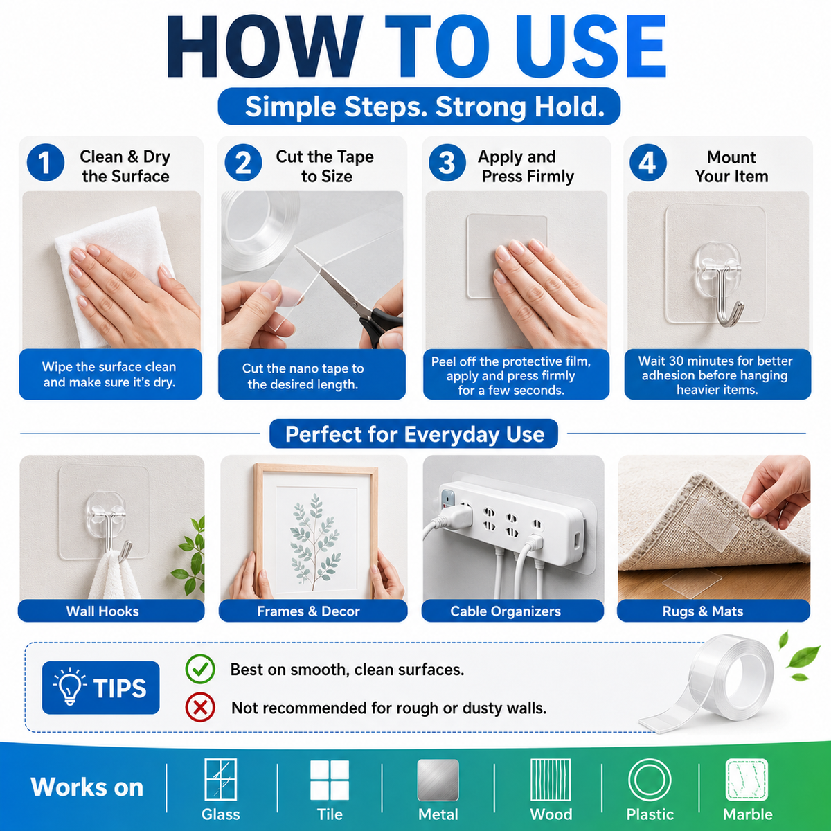⭐🔄Wash & Reuse Like Magic! Reusable Nano Grip Tape – Your Smart, Money-Saving Helper