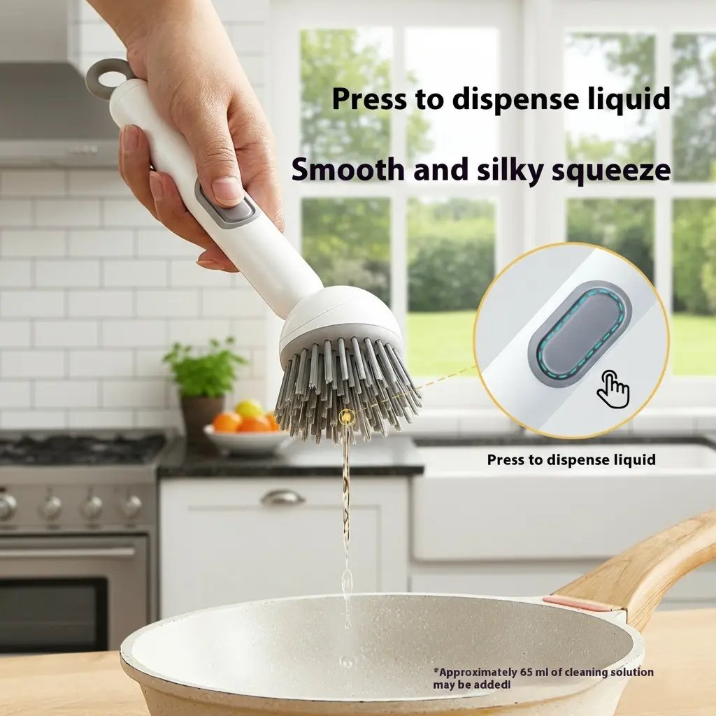 🔥BUY 1 GET 1 FREE🔥🥣Kitchen Essentials🍽️6-in-1 Dish Brush with Detergent Dispenser 360° Rotating Scrubber