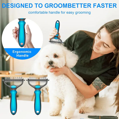 🔥LAST DAY-BUYIGET1 FREE JUST $12.49 EACH 🔥 Double-Sided Pet Grooming Brush for Shedding & Dematting