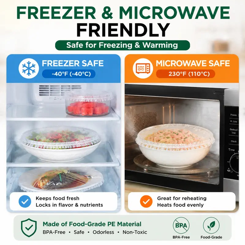 🔥Buy More Save More🔥🍽️ Elastic Stretch Bowl Covers 🔁Disposable Microwave Safe Food Storage Covers