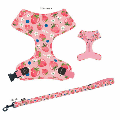 Strawberry Pattern Dog Harness Set