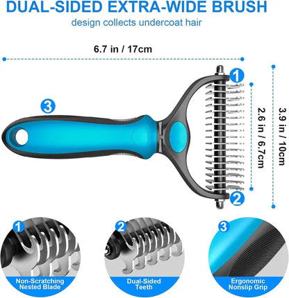 🔥LAST DAY-BUYIGET1 FREE JUST $12.49 EACH 🔥 Double-Sided Pet Grooming Brush for Shedding & Dematting